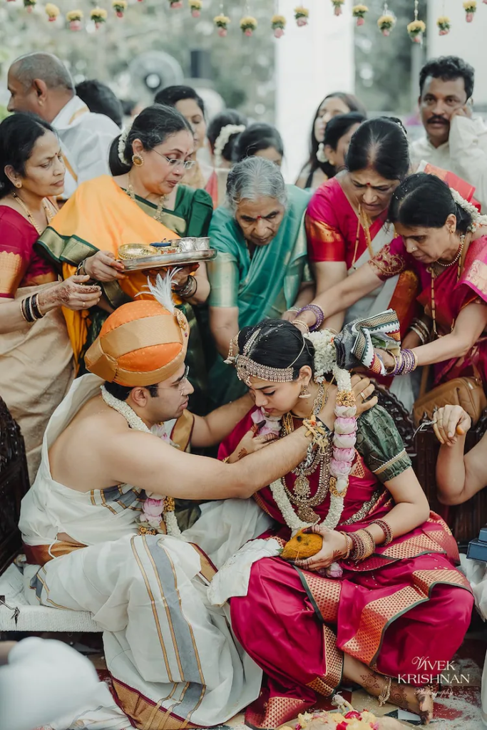 Tejasvi Surya and Sivasri Skandaprasad with loved ones after their wedding.