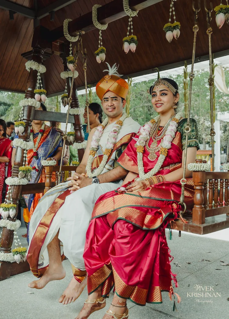 Tejasvi Surya and Sivasri Skandaprasad with loved ones after their wedding.