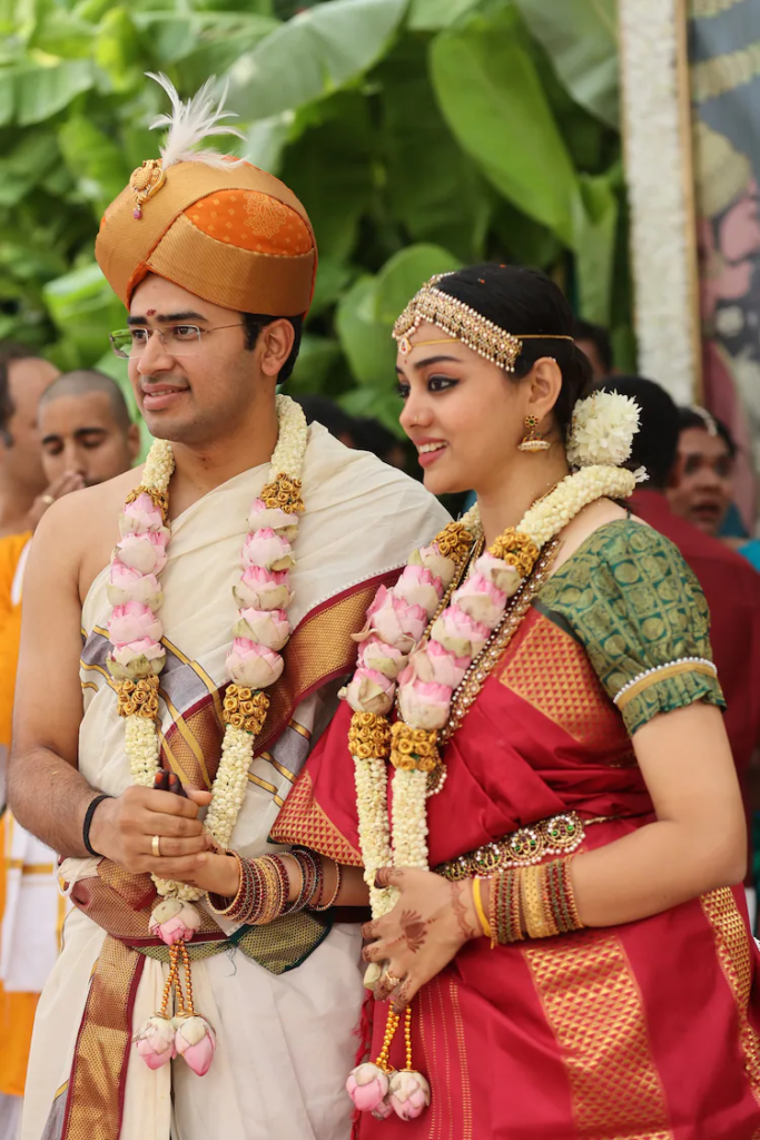 Tejasvi Surya and Sivasri Skandaprasad with loved ones after their wedding.